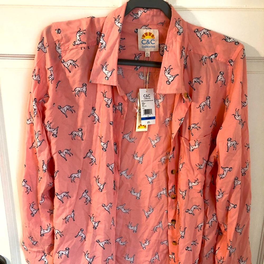 NWT C & C California Coral Dalmatian Button Down Shirt XL